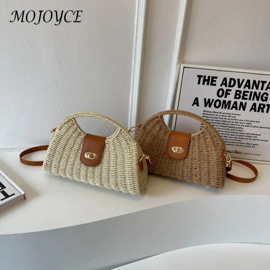Women Crossbody Bags Handmade Summer Woven Shell Hand-Woven Bag Fashion Holiday Casual Simple Elegant Lady Beach Purse