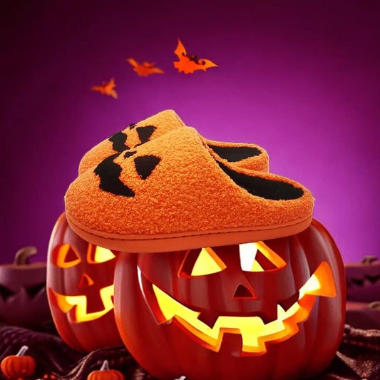 Halloween Slippers Ghost Face Slippers Pumpkin Slippers Men Flat Soft Plush Cozy Indoor Fuzzy Women House Shoes Fashion Gift Hot