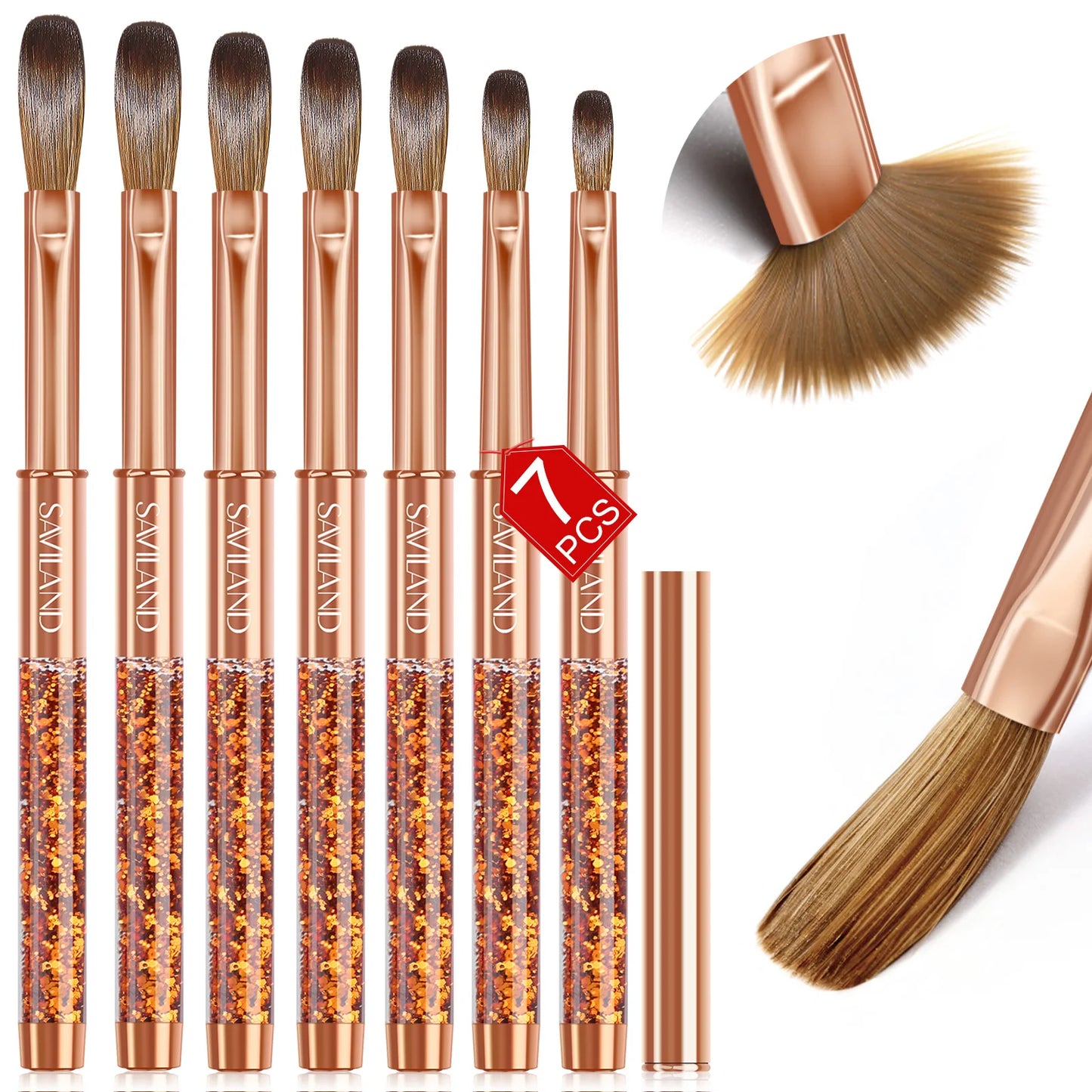 Saviland 7pcs Acrylic Nail Brush Set Size4/6/8/10/12/14/16 Acrylic Brushes for Acrylic Application Acrylic Powder Nail Art