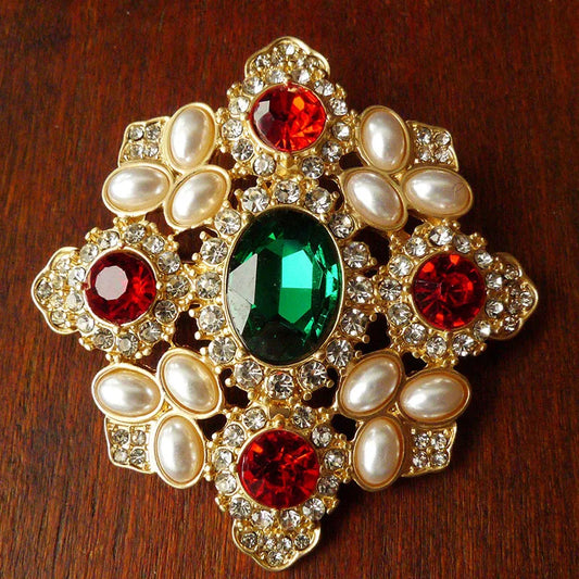 Vintage Enamel Cross Embossed Brooch Pearl Rhinestone High Sense Women's Pin Suitable for Women's Wedding Party Jewelry