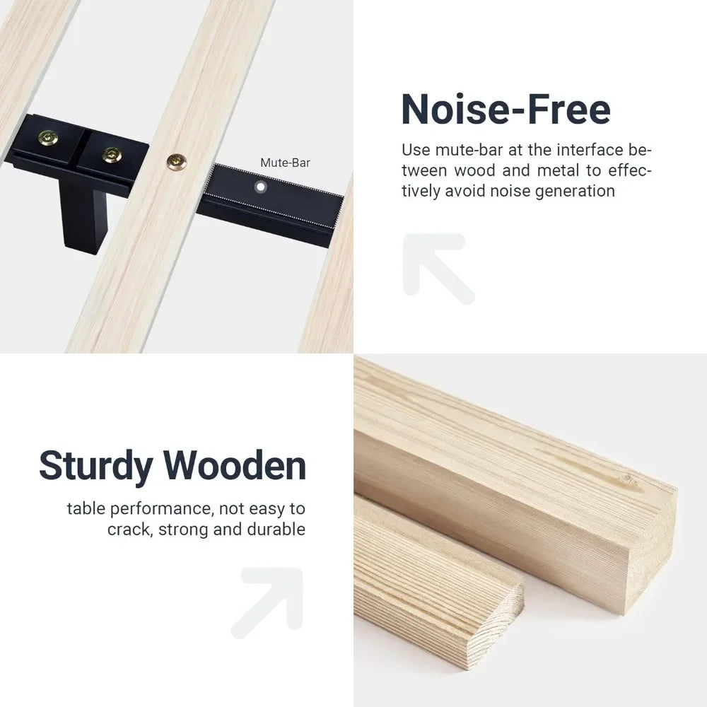 King Size Bed Frame with Adjustable Headboard/No Box Spring Need, Faux Leather in Black, LED Platform Bed Frame