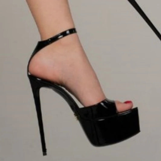 Women's Black Sandals Platform Summer Shoes 2025 Sexy High Heels Luxury Strap Party Dance Fetish Stripper Shoes Ladies Big Size