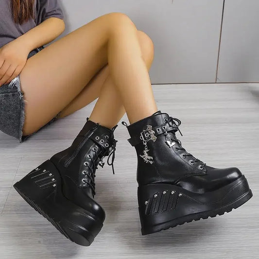 2025 New Boots for Women Fashion Hot Sale Punk Goth Platform Heels Wedge Women's Boots Casual Goth Punk Size 43 Women's Shoes