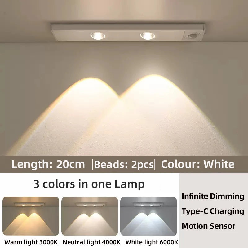 White/Black LED Cabinet Light USB Rechargeable Motion Sensor LED Light for Kitchen Wardrobe Cabinet Lighting 20CM/30CM/40CM/50CM