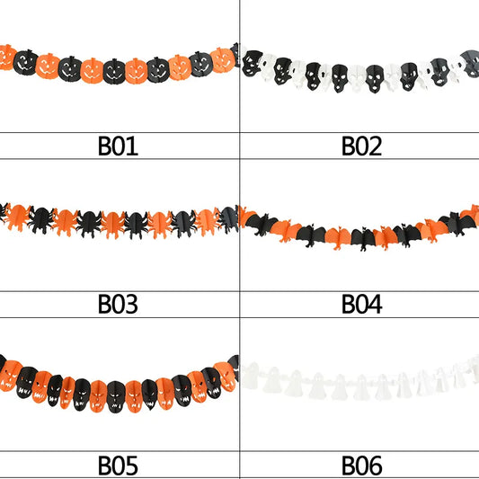 3m Halloween Banners Pumpkin Spider Ghost Head Paper Garland for Halloween Party Decoration Bat Skull Paper Chain DIY Supplies