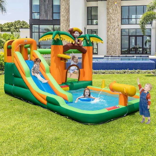 Inflatable Water Slide Bounce House Water Slide with Long Slide Splash Pool Climbing Wall Blow up Bouncy Castle Water Slides