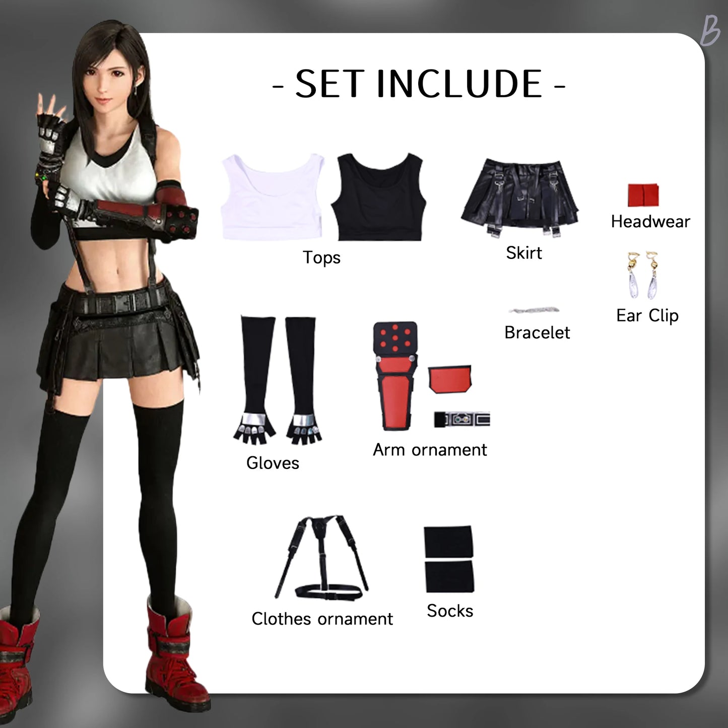 Tifa Lockhart Cosplay Costume Carnival Uniform Wig Anime Halloween Costumes Women Game