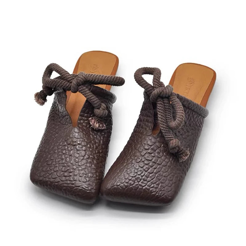 Square Toe Flats Slippers Women Designer Mules Shoes Fashion Casual Sandals 2025 Summer Slingback Flip Flops Sandalias De Mujer