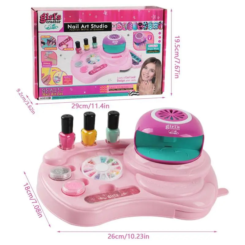 Kids Nail Polish Set Girls Nail Set With Nail Dryer Nail Art Kit For Girls Spa Makeup Kit Girl Pretend Makeup Toys Nail Supplies