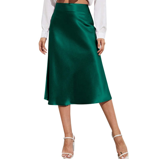 Spring Solid Satin Silk Skirt Women High Waisted Summer Long Skirt New 2024 Elegant Ladies Office A Line Midi Skirts Jupes юбка
