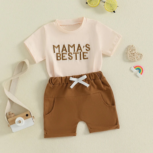 EtherealBe 2-piece outfit for toddler adventures with a pink top and brown shorts
