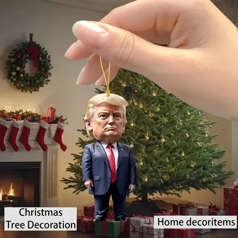 3-Piece Classic Style Trump-Inspired Acrylic Christmas Ornaments Car & Tree Hanging Decorations Perfect Festive Holiday Gift