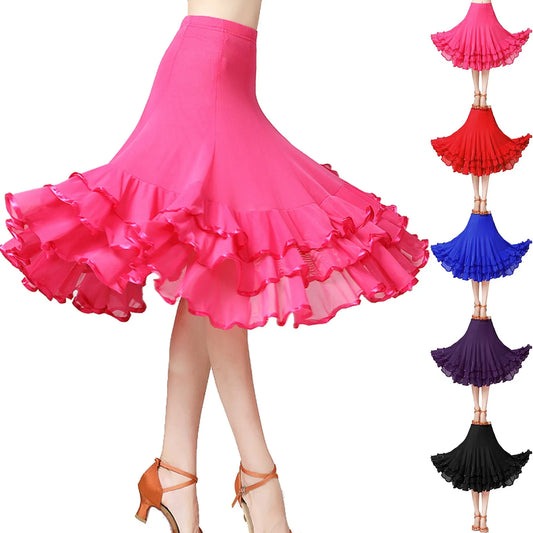 Womens Large Swing Lace Skirt Slim Wasit Dancing Ballroom Practice Lace Skirt Female Performance Skirt Women Clothing Faldas