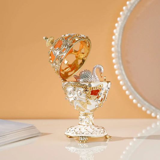 Faberge Egg Style Hand Painted Decorative Trinket Box with Hinged, Classic Ornaments Home Decor, Unique Easter Day Gift