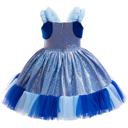 EtherealBe blue dog tutu dress for girls with layered tulle skirt and iridescent bodice