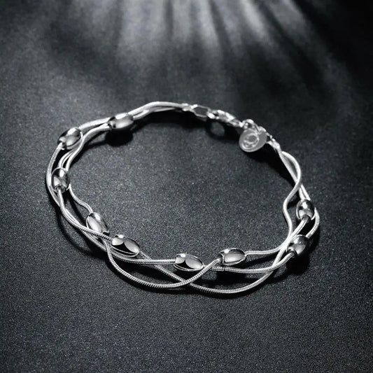 Hot charm 925 sterling silver Fringed oval beads Chain Bracelets necklace Jewelry set for women Fashion Party Christmas Gifts