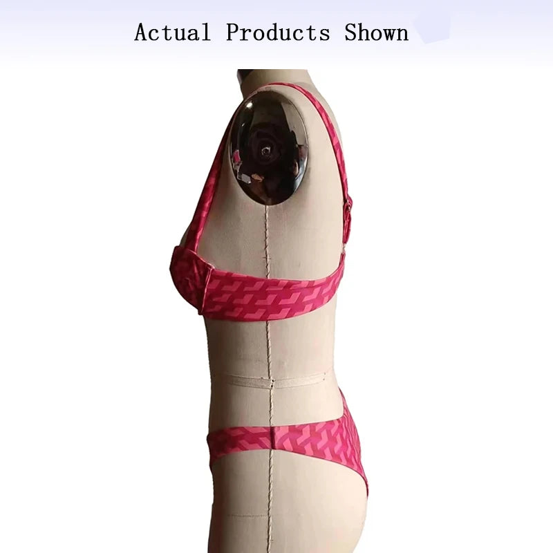 BEACHCICI Women's Bikini Two Set Sexy Summer Suspender Printed Backless Sleeveless Triangle Holiday Backless Beach Swimsuit