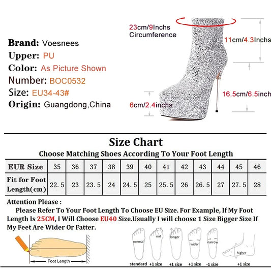 2025 New Autumn Winter Shiny Stiletto Ankle Boots Woman High Heels Glitter Bling Short Boots Women Platform Pointed Toe Shoes
