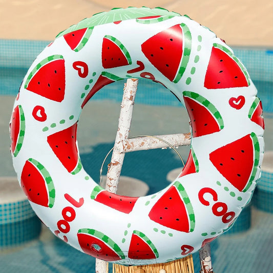 Summer Inflatable Swim Ring Watermelon Pattern PVC Pool Floats Leakproof Striped Pool Rings for Adult Kids Pool Beach Party 