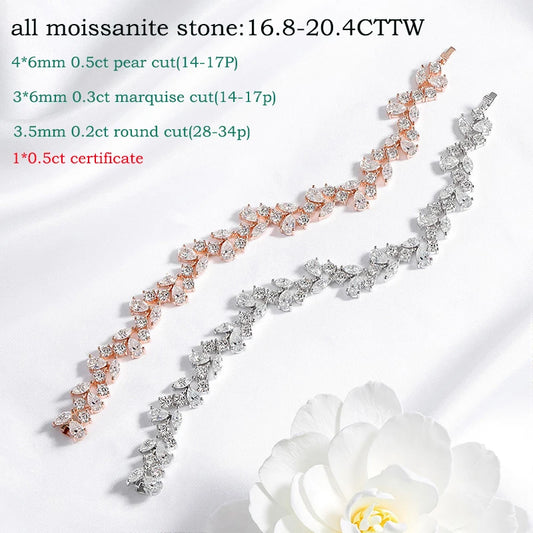 Smyoue 16.8-20.4CTTW Luxury Water Drop Moissanite Bracelet Wedding Female Jewelry Full Diamond Sterling Silver Bangle Plated 18K