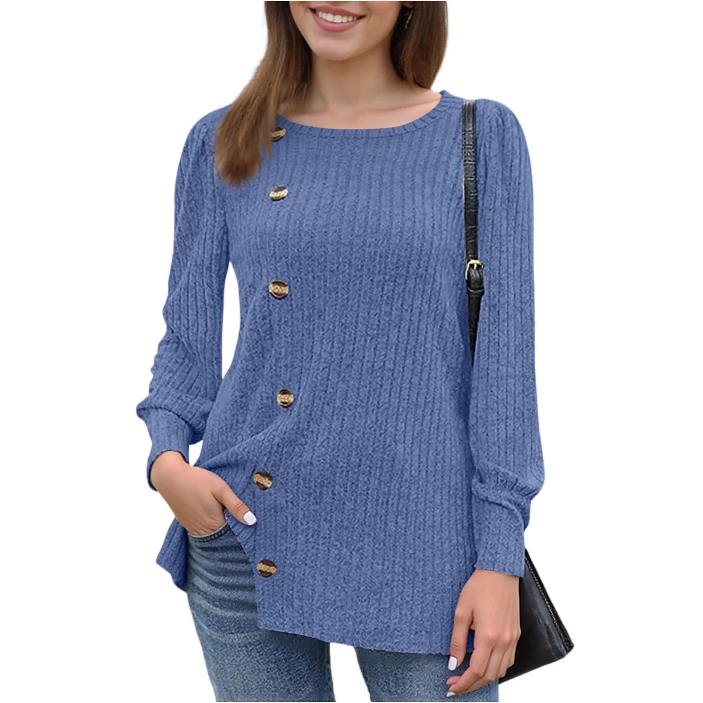 Autumn Elegant Trendy Long Sleeve Comfortable Ladies Top Casual Women's Pullover Simple Design Daily Solid Color Dress up