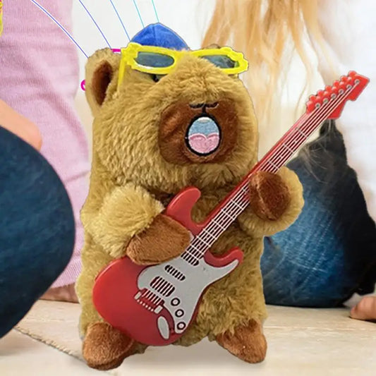 Capybara Plush Cute Dancing Doll Vocal Recording Toy Electric Stuffed Animals Soft Doll with Guitar for Kids Children Bed Room