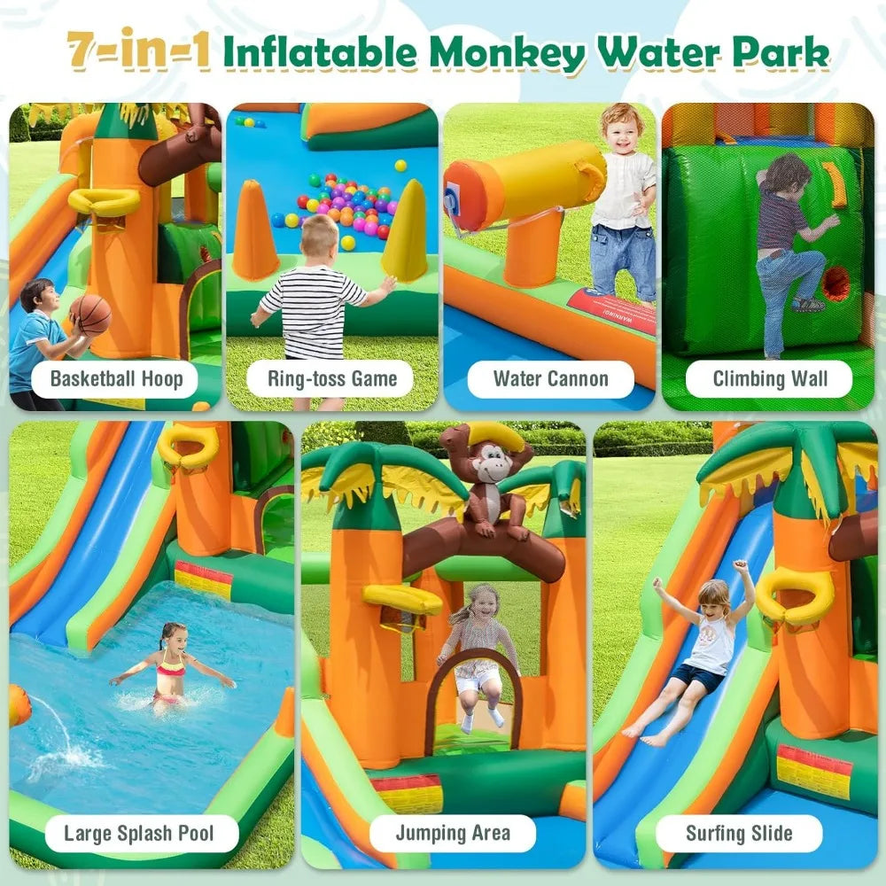 Inflatable Water Slide Bounce House Water Slide with Long Slide Splash Pool Climbing Wall Blow up Bouncy Castle Water Slides