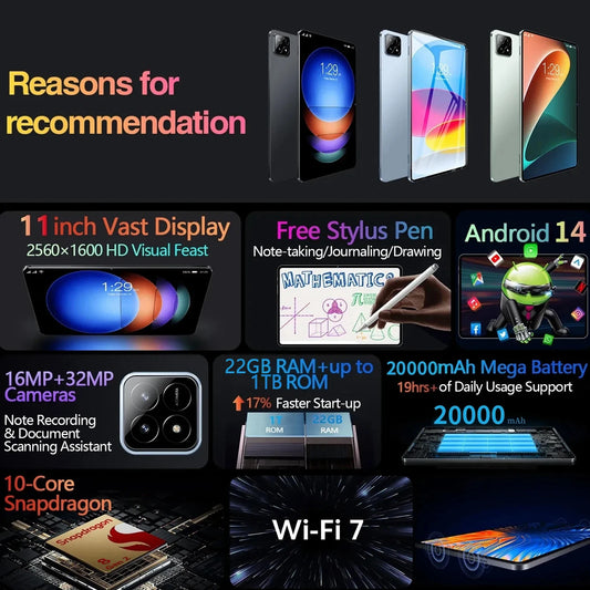 2025 Global Version Original Pad 7S Pro Tablet 11inch Android 14 22GB+1T Snapdragon 8 Gen 2 HD 4K 5G Dual SIM WiFi GPS Tablet PC