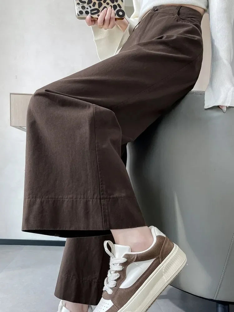 Fashion Temperament for Women Spring Autumn New High-waisted Nine-point Straight Narrow Wide-leg Pants