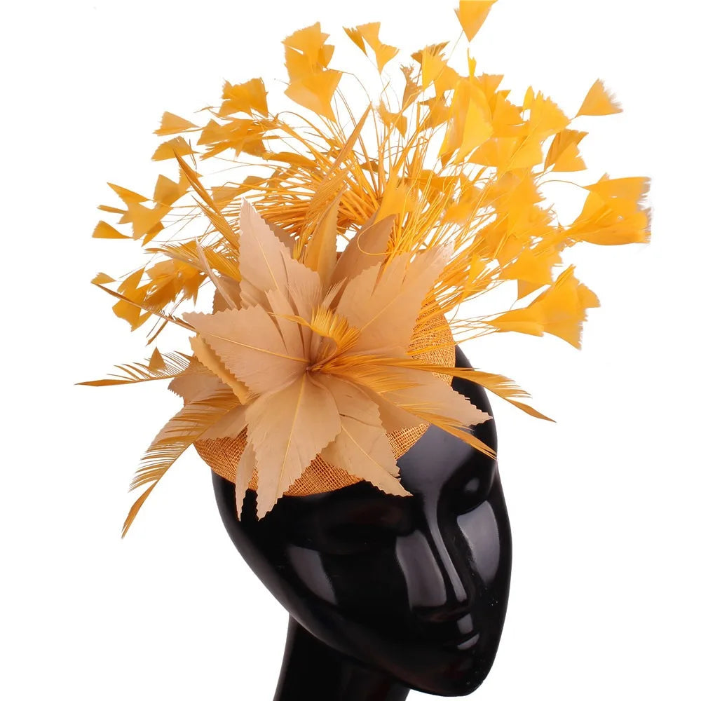 Fashion Feathers Hats Sinamay Fascinators Chapeau Elegant Women Hair Fedora Accessory Ladies Party Tea Race Headwear With Clips