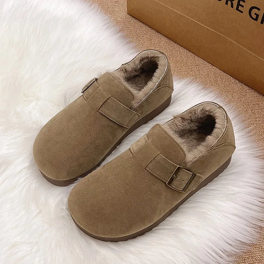 Plush all inclusive retro Boken shoes for women in winter 2025, one foot cotton shoes, hairy shoes, thick and warm snow boots