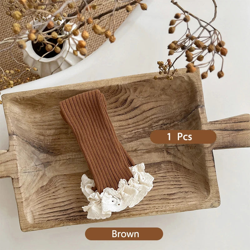 Autumn Baby Girls Leggings Ribbed Pants Cotton Lace Cuff Toddler Kid Leggings Striped Casual Pants Kids Outfits Trousers