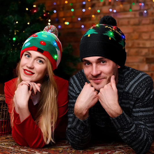 LED Christmas Hat Creative Flashing Led Light Knitted Hat Snowman Winter Warm Color Knitted Cap Christmas Gift