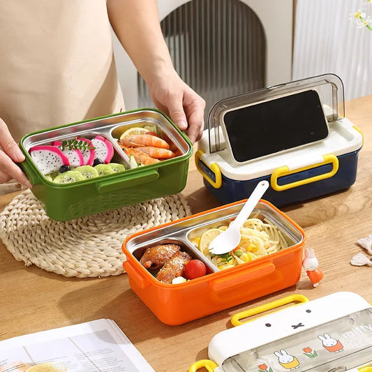 Kawaii Miffy Stainless Steel Divided Lunch Box Water Heated Student Lunch Box Cartoon Children's Lunchbox Christmas Gift Toys