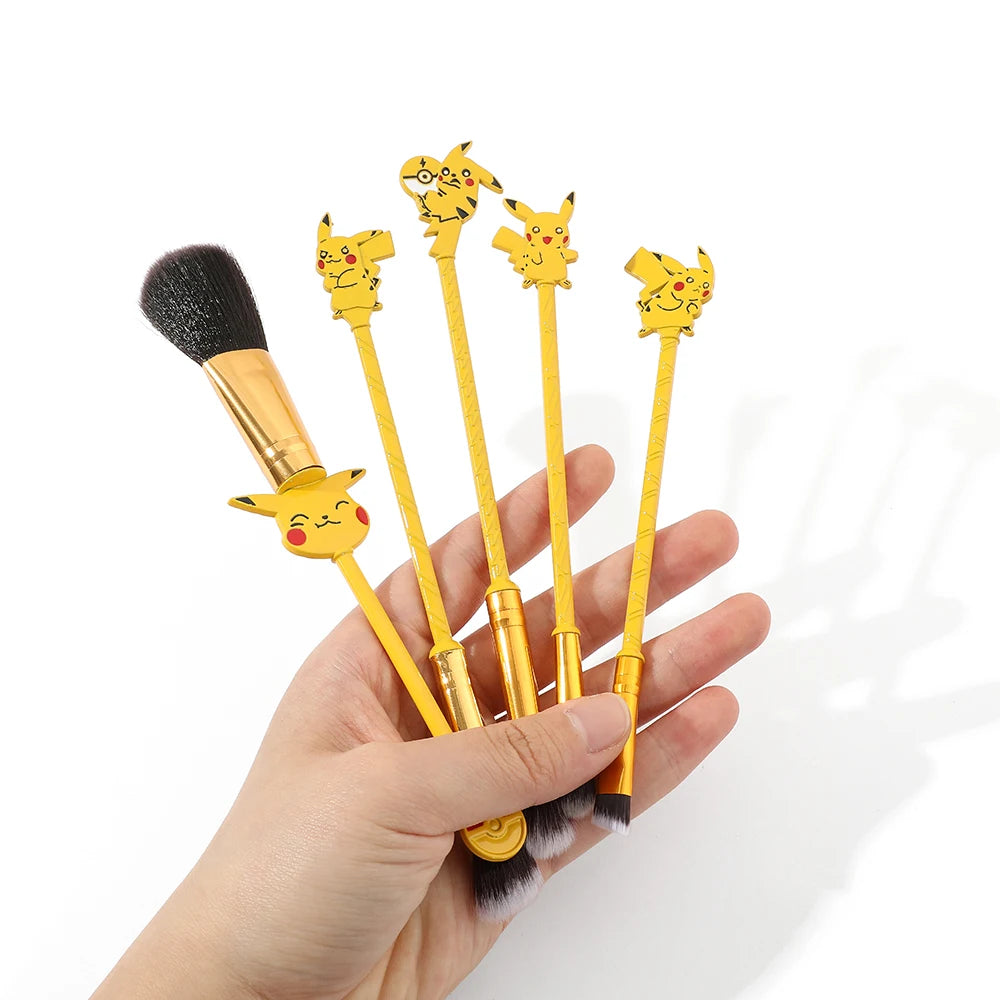5pcs/set Pokemon Pikachu Makeup Brushes Powder Foundation Blush Cartoon Cosmetic Brush Pocket Monster Beauty Make Up Tools Kit