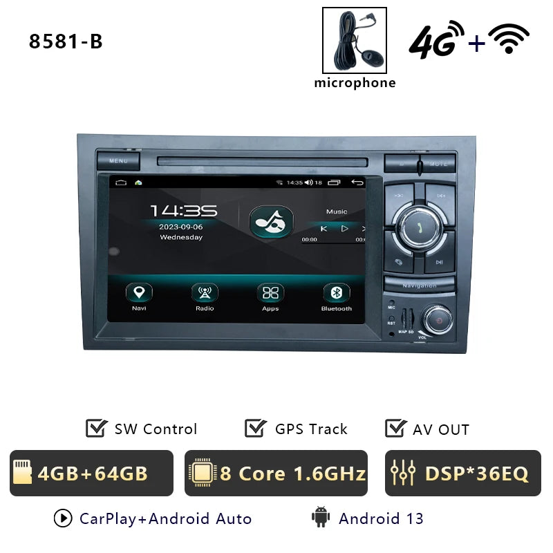 CHSTEK Car Radio Android 13 Carplay For Audi A4 B6 B7 S4 RS4 2002-2009 Multimedia Stereo Navigation Bluetooth WIFI 4G Autoradio