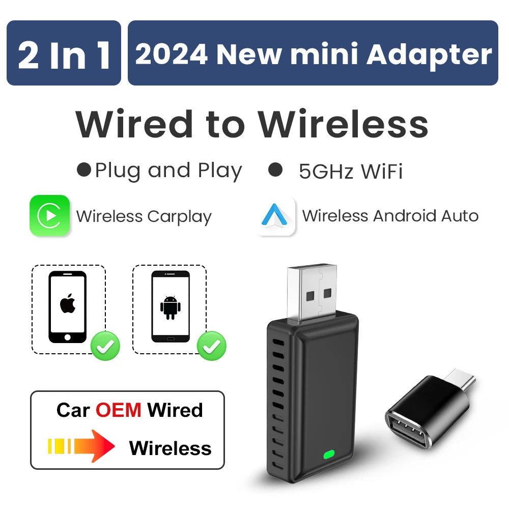 Wireless Android Auto Wireless Carplay Dongle Play and Plug 2in1 Smart Adapter For Chery Renault Honda Buick Jeep Lexus Mazda