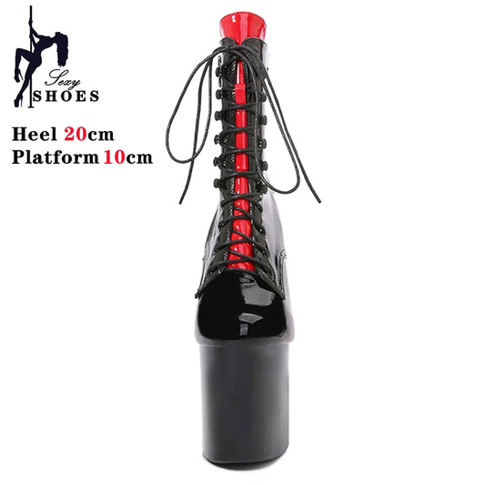Women Ankle Boots 8 Inch High Heels Fashion Gothic Fetish Queen Black Lacing Red Pole Dancing Boots New Autumn Winter Shoes
