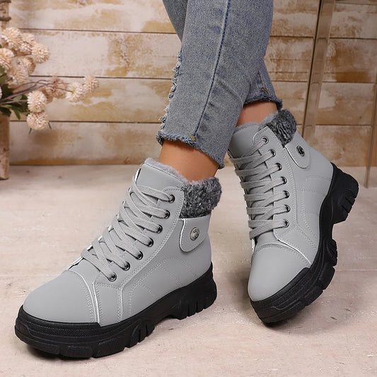 Winter Women's Boots Fashion High Top Warm Cotton Boots 2026 Winter New Women's Snow Boots Leather Casual Ankle Boot Botas Mujer