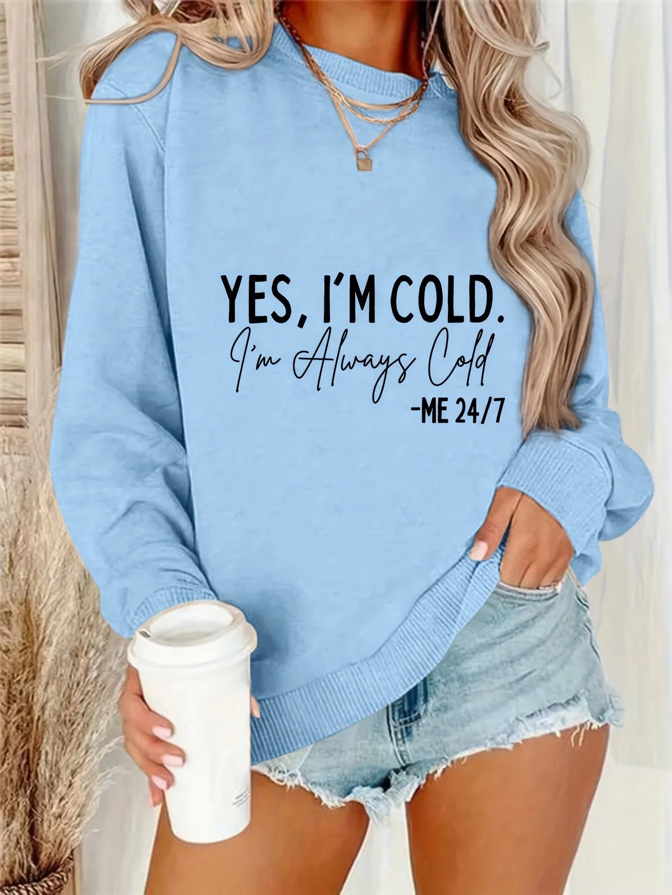 Spring Simply Style Women Sweatshirt Yes I'm Cold Letter Print Loose Sports Pullover Tops for Autumn