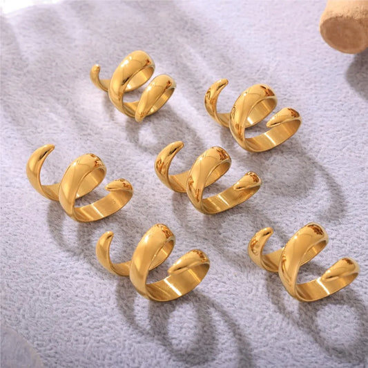 Fashion Spiral 316L Stainless Steel Rings For Women Men 18K Gold Plated Spring Shape Unisex Women's Men's Ring Couples Jewelry