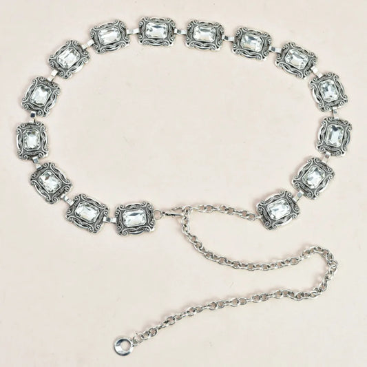 New fashion ladies belt, casual retro ladies belt, versatile acrylic crystal metal chain ladies belt , LR1573