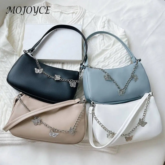 Retro Butterfly Chain Underarm Bag Women‘s Fashion Solid Color Shopping Shoulder Bag Travel Casual Small Handbags for Women