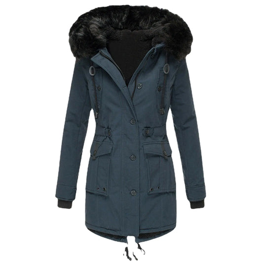 1 Pcs Winter Down Padded Coat for Women Plus Size Puffer Jacket Thick Thermal Fleece Lined Parka Fur Collar Hooded Outwear Loose