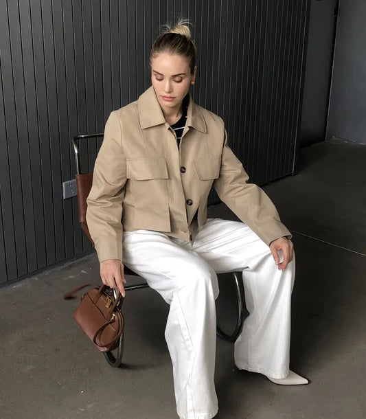 2023 Women Fall / Autumn Cotton Short Trench Jacket and Coat Casual Outerwear