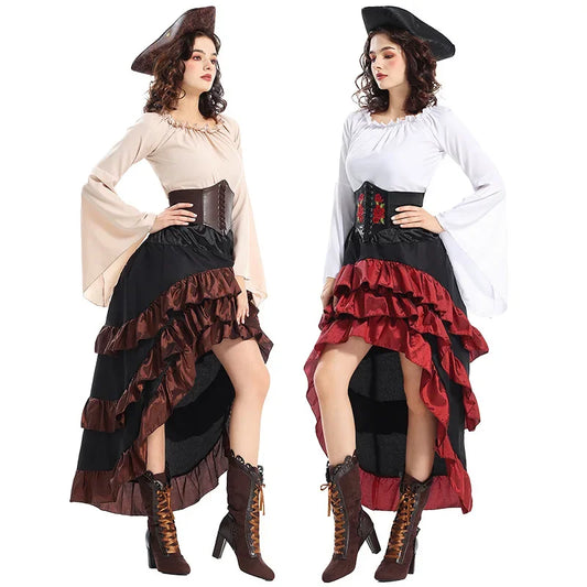 Halloween Womens'S Medieval Pirate Costume Captain Huntress Clubwear Corset Dress Lace Up Play Suit Cosplay Fancy Party Dress