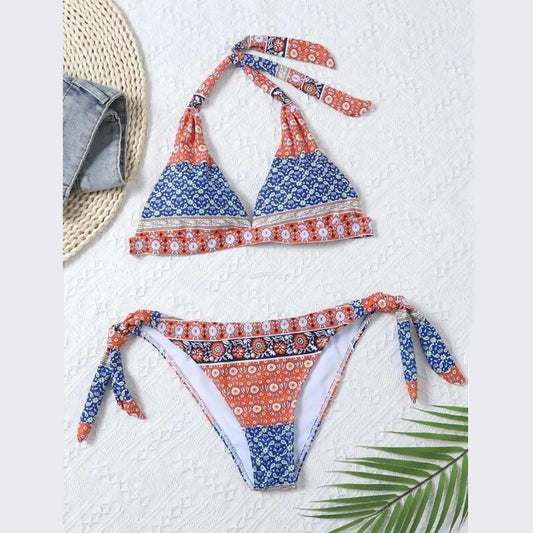 Women'S Swimsuit Boho Sexy Tie Style Print Bandeau Bikini Swimsuit Side Women Beachwear Geometric Swimwears Tankinis купальник