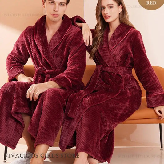 Thicken Flannel Women Long Robe Home Dress Autumn Winter Warm Couple Sleepwear Bathrobe Plush Coral Fleece Lounge Wear Negligee