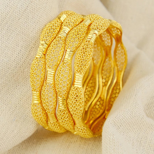 Dubai Women's Bracelet Gold Plated Indian African Hard Bracelet Charming Wedding Ethiopia Arab Handmade Jewelry Luxury
