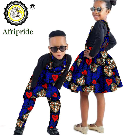African Children Clothing Print Ankara Boy Suspender Trousers And Girl Suspender Skirt 100% Cotton AFRIPRIDE